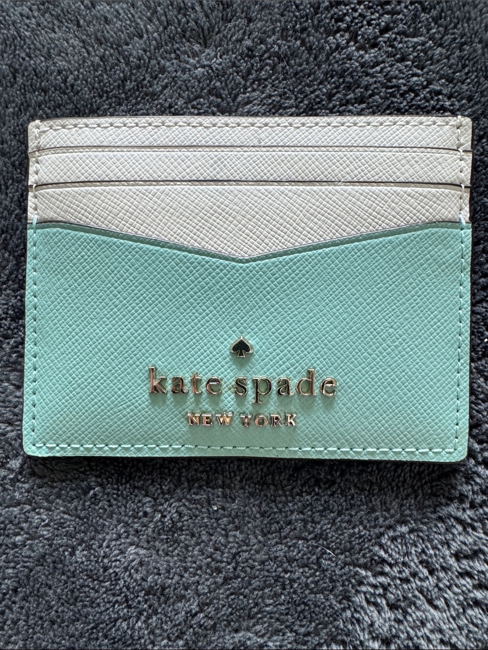 kate spade Mint and White Slim Card Holder with Gold Logo